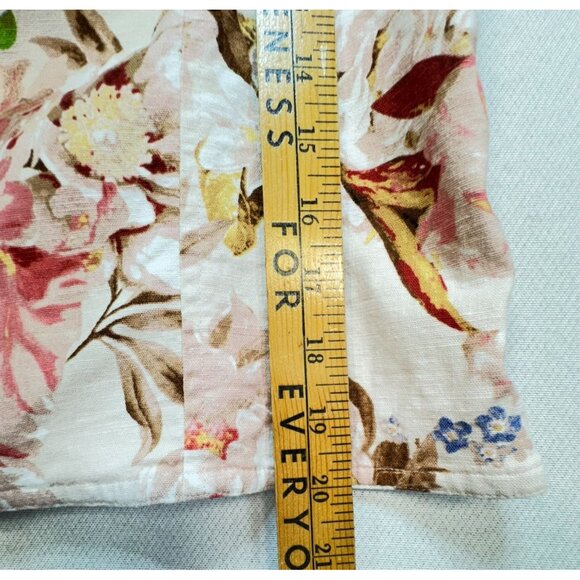 Express Floral Linen Blend Tank Top L Cream Pink Smocked Back - Picture 7 of 15